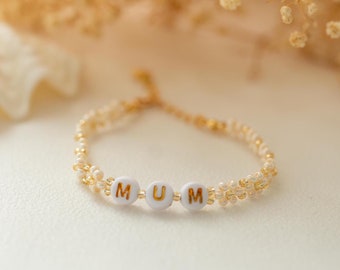 Personalized flower bracelet beige white gold | handmade bracelet | pearl bracelet | flower bracelet | gift for mom | gift for her