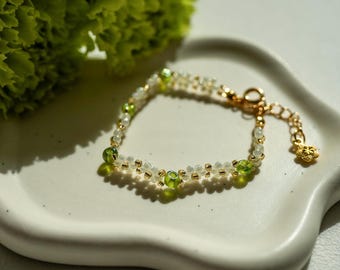 Flower bracelet white green gold | handmade bracelet | gold bracelet | pearl bracelet with flowers | gift for her | gift for her