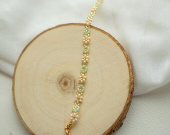 Flower bracelet white mint gold | handmade bracelet | gold bracelet | pearl bracelet with flowers | gift for her | gift for her