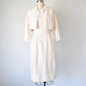 Vestido y chaqueta de crepé de seda Pettigrew, vestido crema de la década de 1950, vestido de novia modesto, conjunto de dos piezas, vestido de novia del juzgado