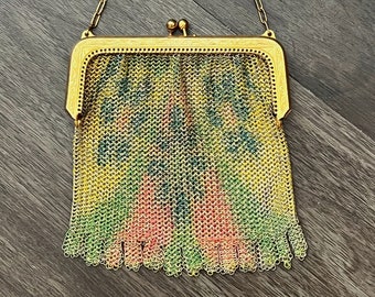 1930s art deco mesh purse, coin purse, 30s metal coin purse, 1920s chain mail, change purse, vintage handbag, flapper antique purse