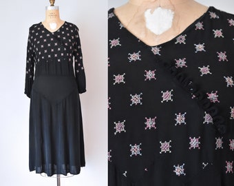 Vestido bordado Daisey dos anos 1930, vestido vintage plus size dos anos 20, vestido de manga comprida, vestido preto Art Déco
