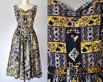 Paradise 40s sundress, 1940s dress, rockabilly 1950s dress, novelty print, african print dress