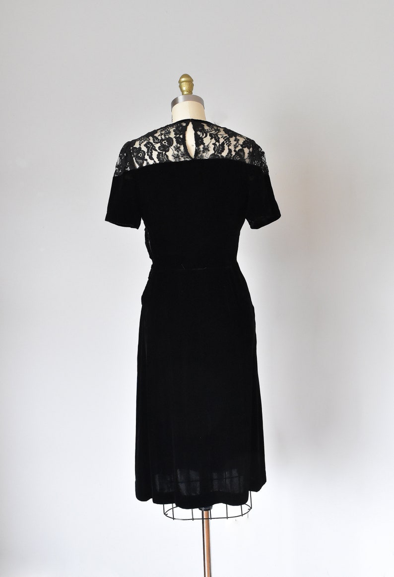 Olivia black silk velvet dress, lace 1940s dress, art deco 1930s dress image 8