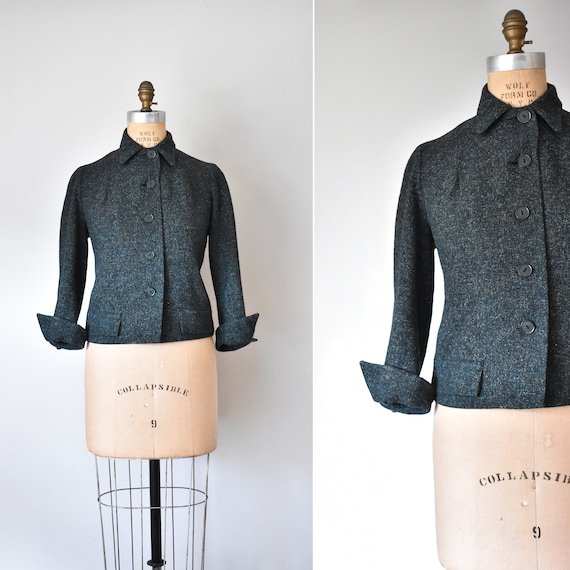 Helena 1950s wool suit jacket, green blazer, vinta