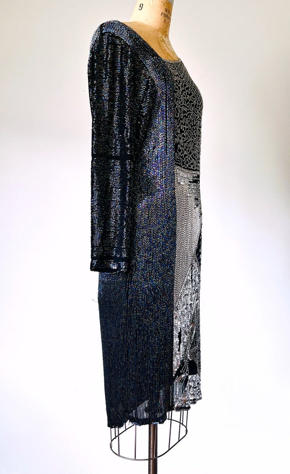 Diana 80s silk sequin dress, silver party dress, … - image 5