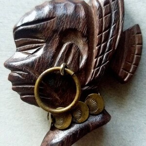 1940s African queen cameo wood brooch, wooden jewelry, brooch pin lapel pin image 4
