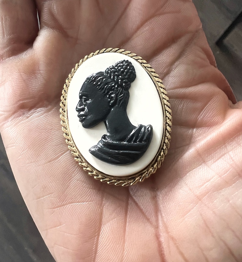 African queen cameo brooch, vintage african jewelry, lapel pin, black girl magic image 7