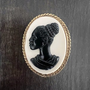 African queen cameo brooch, vintage african jewelry, lapel pin, black girl magic image 2