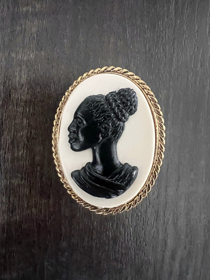 African queen cameo brooch, vintage african jewelry, lapel pin, black girl magic image 2