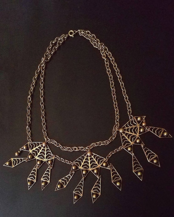 Rashida 1930s brass bib necklace, art deco jewelr… - image 7