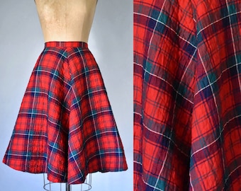Rayanne 1950s red plaid quilted circle skirt, high waisted skirt, pinup plaid 50s skirt, rockabilly, erstwhile style