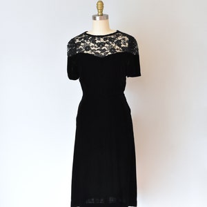 Olivia black silk velvet dress, lace 1940s dress, art deco 1930s dress image 2