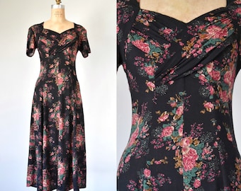Vestido longo floral romântico Hermione dos anos 80