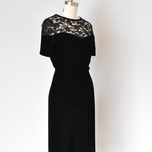 Olivia black silk velvet dress, lace 1940s dress, art deco 1930s dress image 5