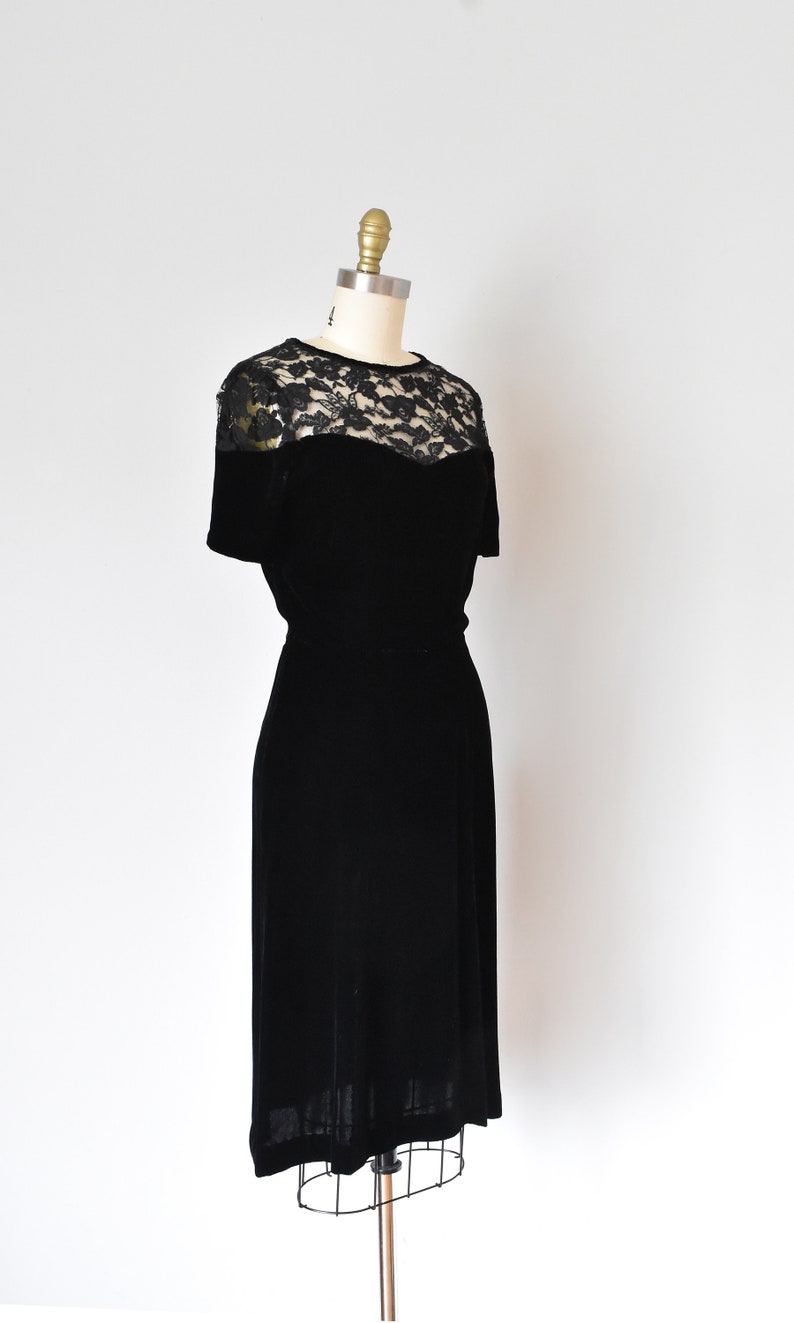 Olivia black silk velvet dress, lace 1940s dress, art deco 1930s dress image 5