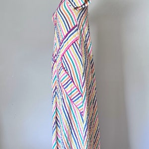 Aida rainbow stripes linen dress, boho 1970s dress, chevron kaftan dress, summer maxi dress, lounge clothing image 6