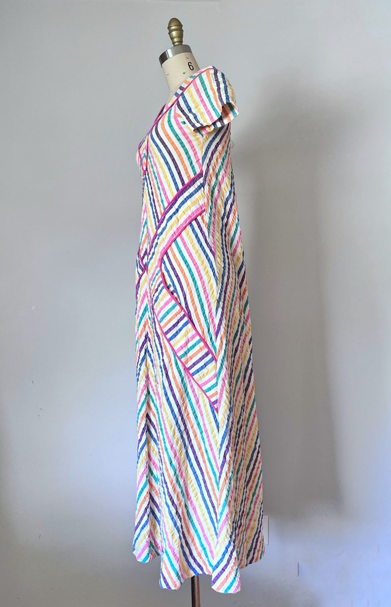 Aida rainbow stripes linen dress, boho 1970s dress, chevron kaftan dress, summer maxi dress, lounge clothing image 6