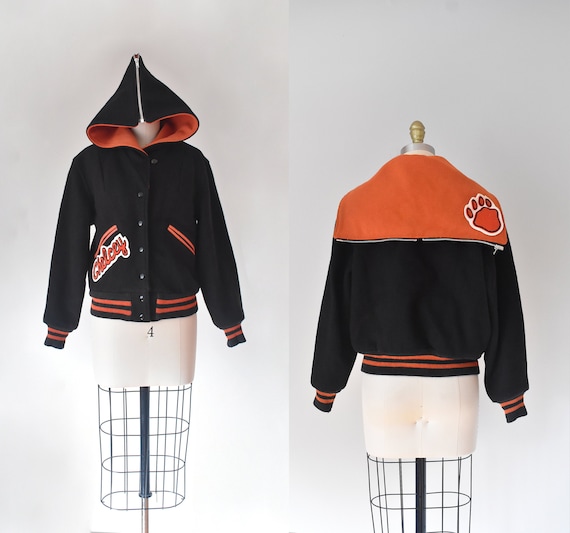 Chelcey wool varsity jacket, black bomber jacket