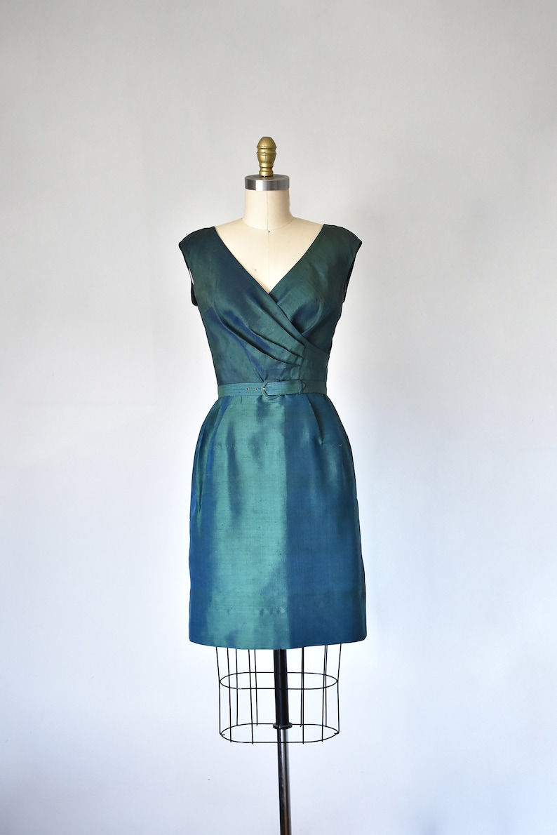 Mohan's 60s silk dress & jacket, 1960s green dress, vintage dresses, mod dress two piece set image 2