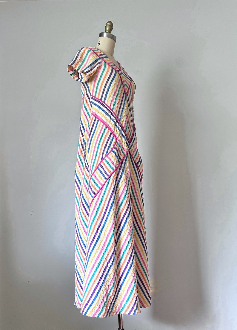 Aida rainbow stripes linen dress, boho 1970s dress, chevron kaftan dress, summer maxi dress, lounge clothing image 5