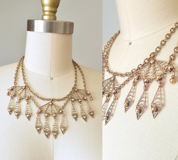 Rashida 1930s brass bib necklace, art deco jewelr… - image 5