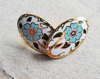 Myrna cloisonne vintage earrings, floral post earrings