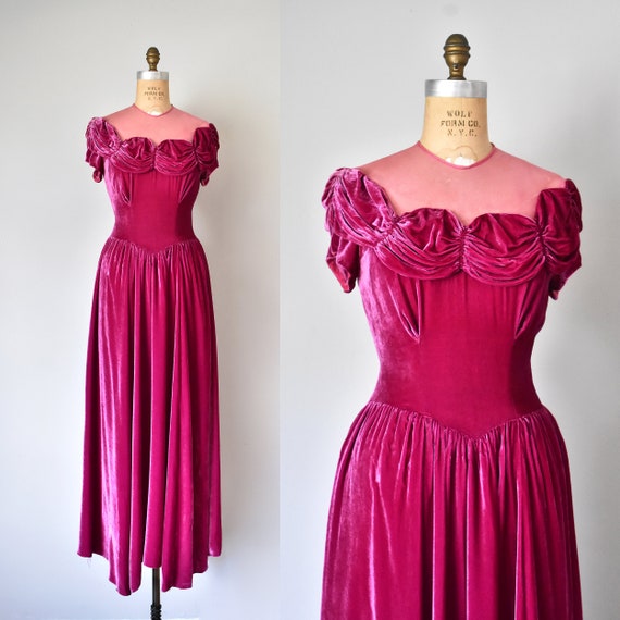 Lena silk velvet dress, art deco 1940s dress, velv