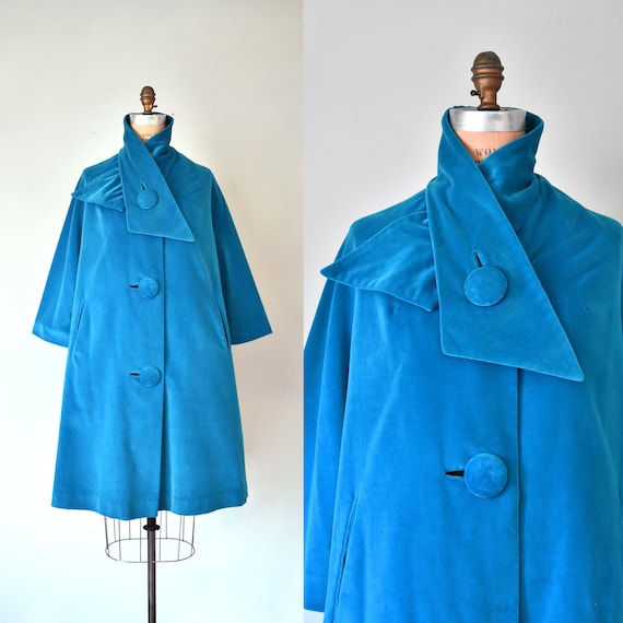 Marguerite 1960s turquoise velvet swing coat, wome