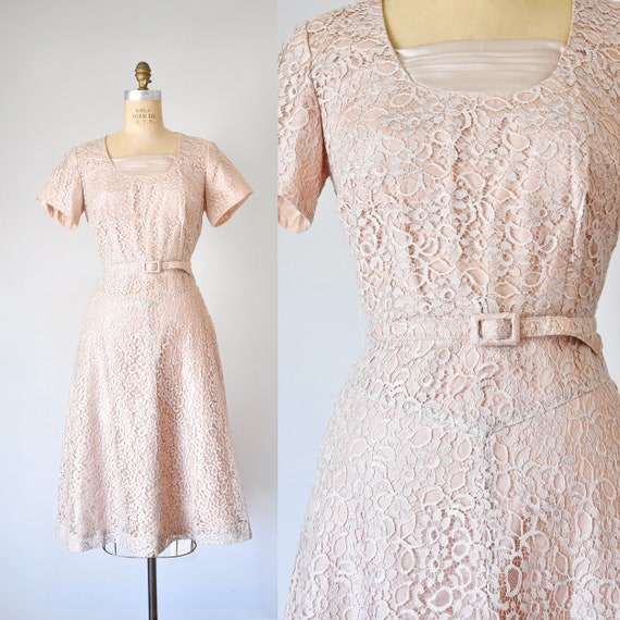 Mel lace dress, blush 1950s dress, 50s dress, mid… - image 1