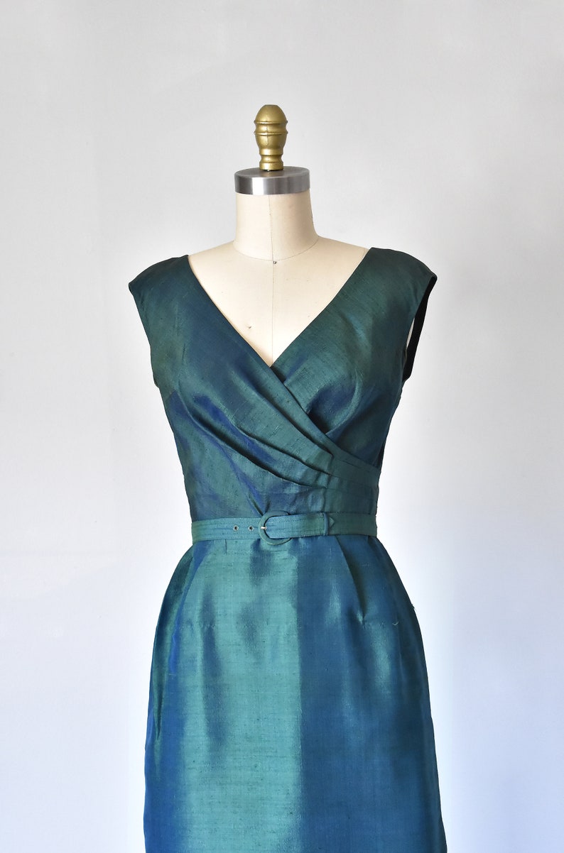 Mohan's 60s silk dress & jacket, 1960s green dress, vintage dresses, mod dress two piece set image 4