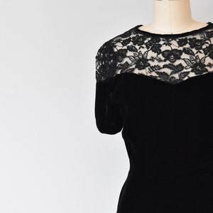 Olivia black silk velvet dress, lace 1940s dress, art deco 1930s dress image 3