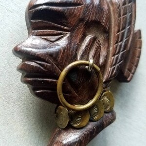 1940s African queen cameo wood brooch, wooden jewelry, brooch pin lapel pin image 6