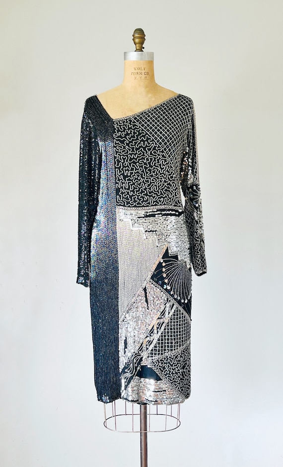 Diana 80s silk sequin dress, silver party dress, … - image 2