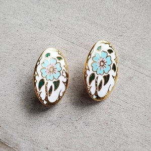 Myrna cloisonne vintage earrings, floral post earrings image 6