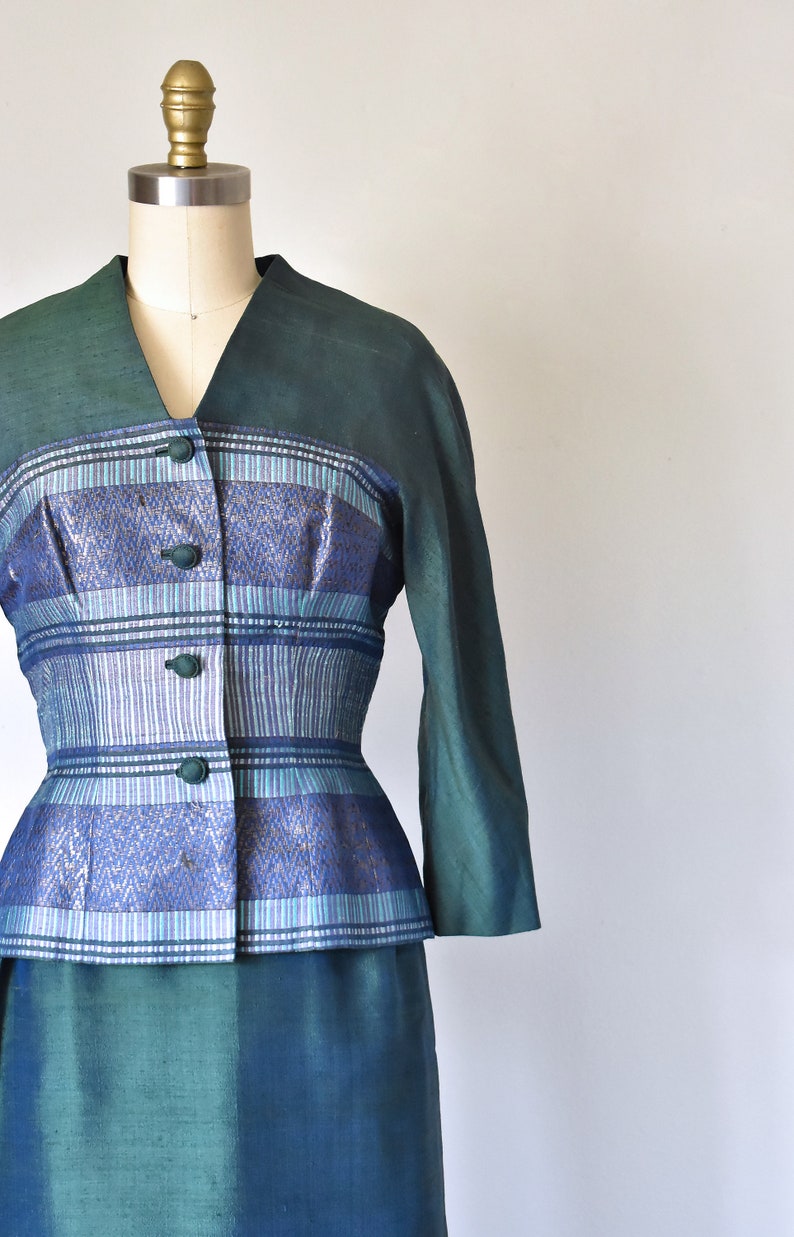 Mohan's 60s silk dress & jacket, 1960s green dress, vintage dresses, mod dress two piece set image 3