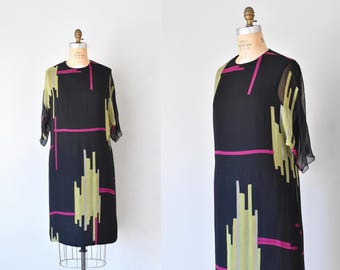 Teal Traina 1960s Colorblock Silk Chiffon Dress