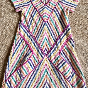 Aida rainbow stripes linen dress, boho 1970s dress, chevron kaftan dress, summer maxi dress, lounge clothing image 8