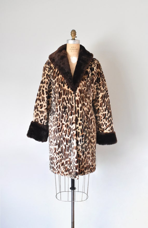 Marilyn 1950s Leopard Print Shearling Coat, Rockabilly Sheepskin