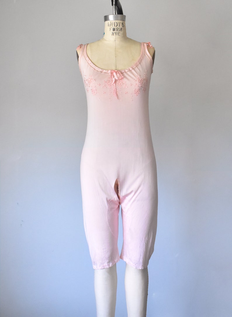 Shelby edwardian silk one piece romper, vintage lingerie, pink bloomers, step in, 1920s image 5