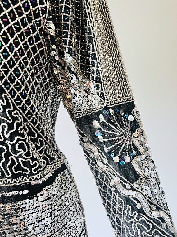 Diana 80s silk sequin dress, silver party dress, … - image 7