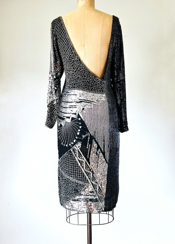 Diana 80s silk sequin dress, silver party dress, … - image 3