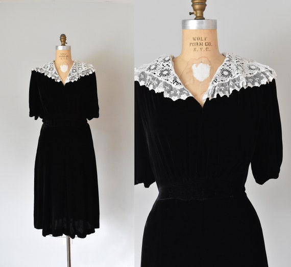 Georgia silk velvet dress, lace collar 1940s dress