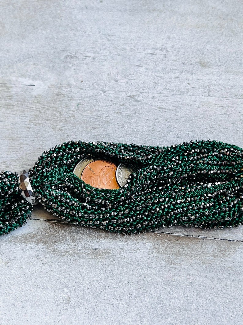 Victorian crochet steel mini miser purse, 1920s coin purse, change purse, beaded purse, green reticule image 6