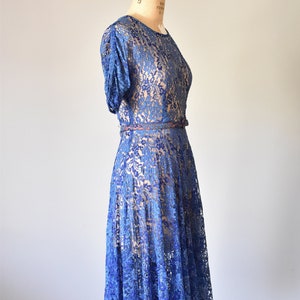 Belle lace rhinestones 1940s dress, 40s lace dress, blue dress, 1930s dress, vintage clothing image 6