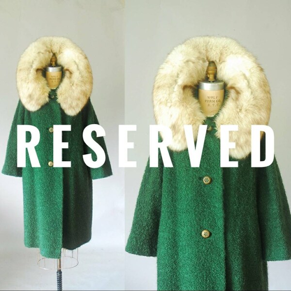 RESERVED Woodland Cove 1960s wool coat, fur collar, plus size, emerald green, green coat, winter coat