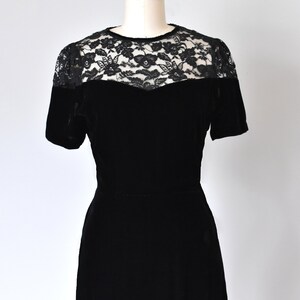 Olivia black silk velvet dress, lace 1940s dress, art deco 1930s dress image 4
