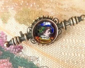 Antique limoges portrait brooch enamel pin, victorian lapel pin, victorian jewelry, hand painted limoges, edwardian vintage brooch pin