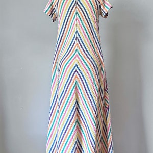 Aida rainbow stripes linen dress, boho 1970s dress, chevron kaftan dress, summer maxi dress, lounge clothing image 7