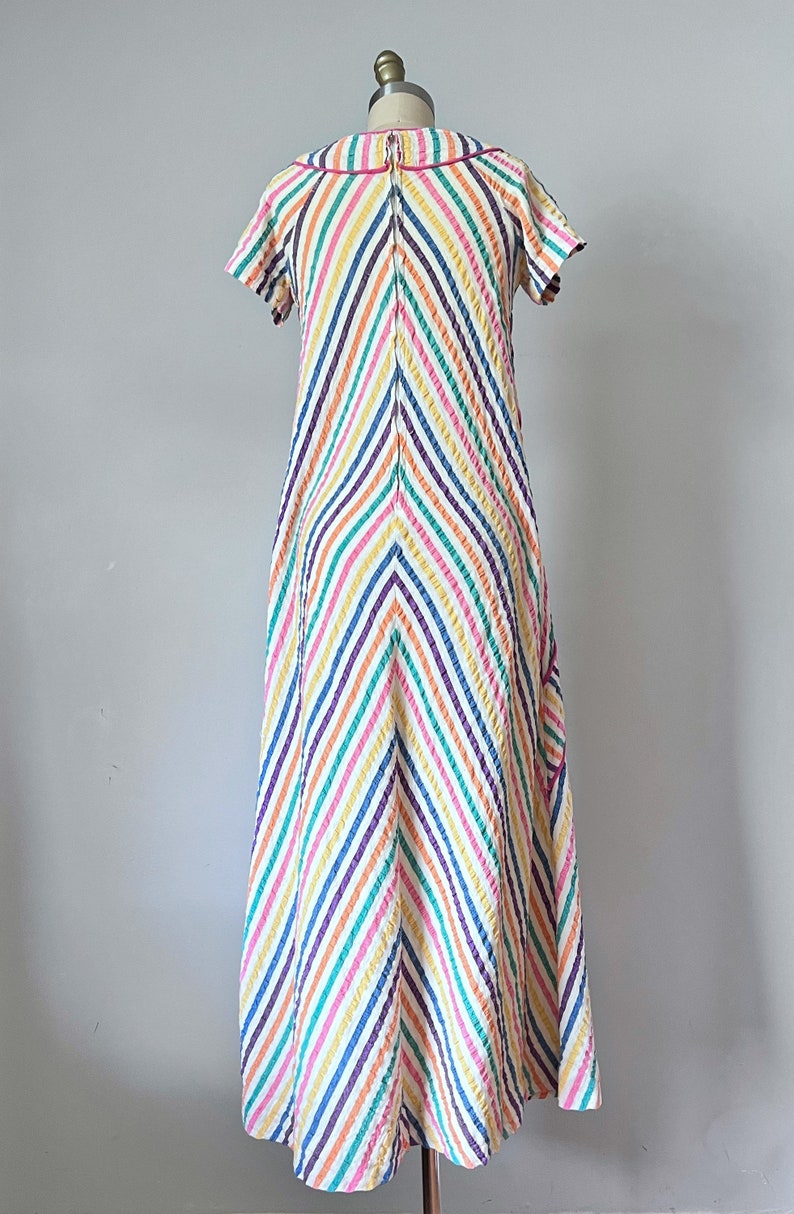 Aida rainbow stripes linen dress, boho 1970s dress, chevron kaftan dress, summer maxi dress, lounge clothing image 7